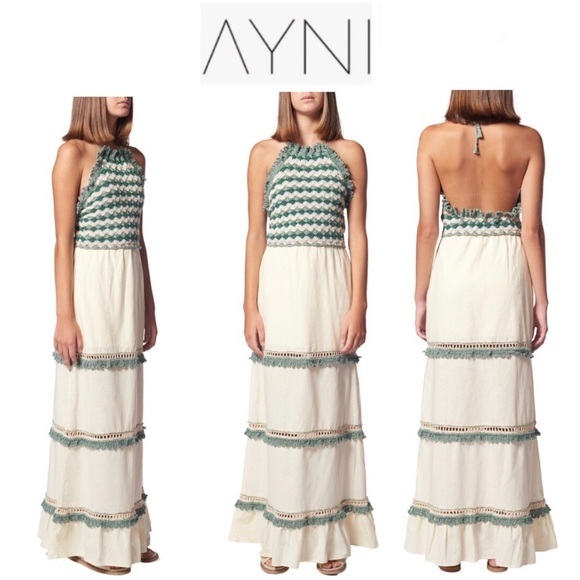 AYNI Dresses & Skirts - Ayni Crochet Halter Maxi Dress sz L NWT 539$